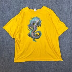 Fruit of the Loom Mens Yellow Dragon Graphic T-Shirt HD Cotton 3XL Short Sleeve